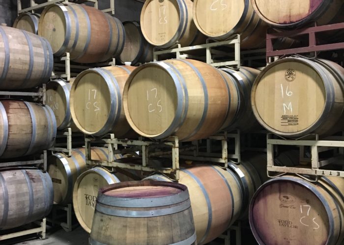 Wine barrels in stack